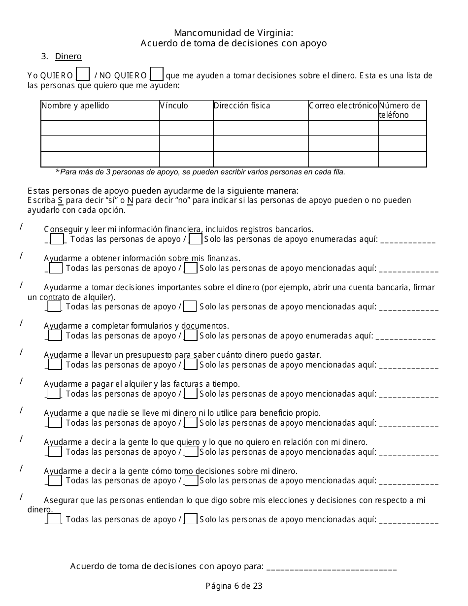 Acuerdo De Toma De Decisiones Con Apoyo - Virginia (Spanish), Page 6