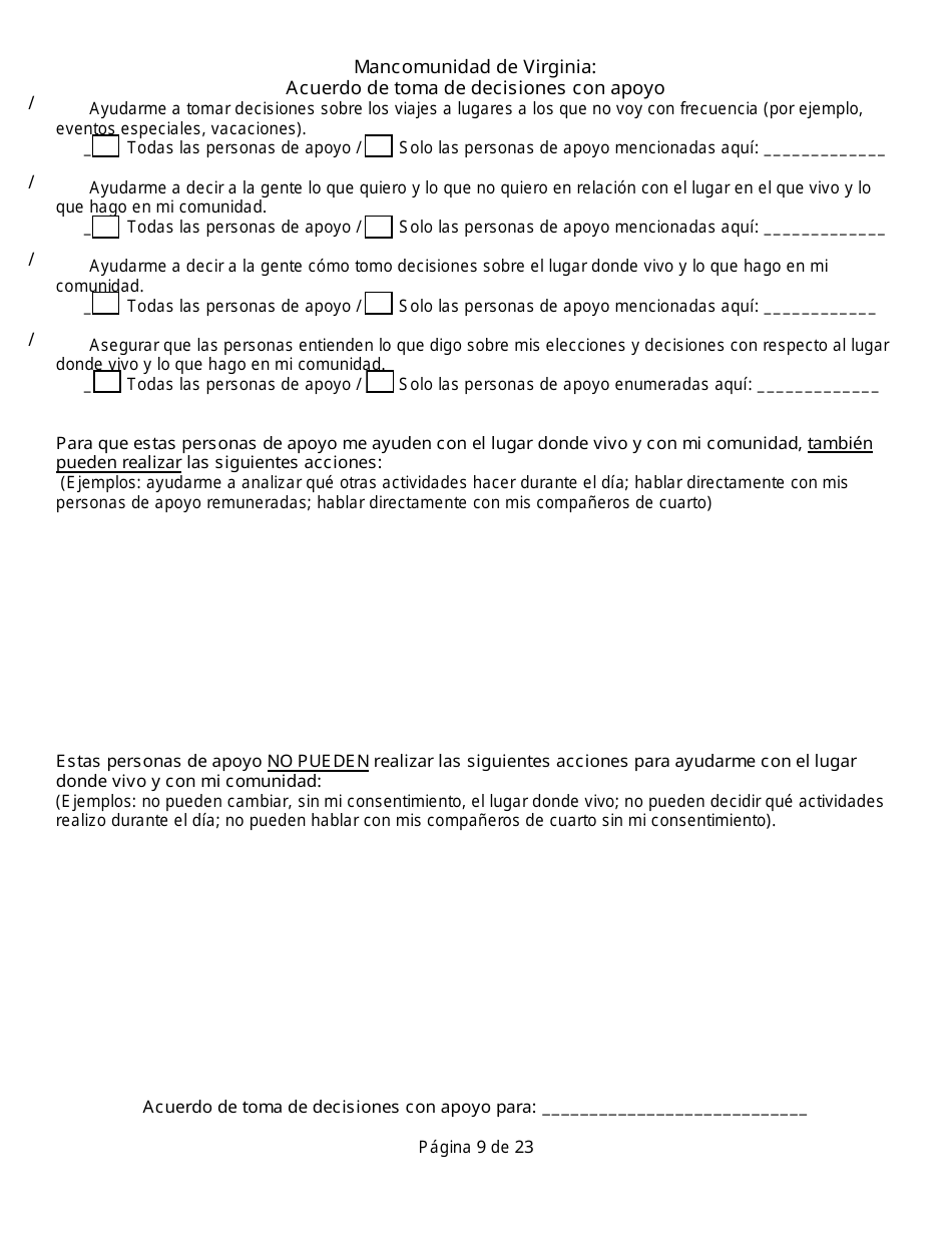 Acuerdo De Toma De Decisiones Con Apoyo - Virginia (Spanish), Page 9