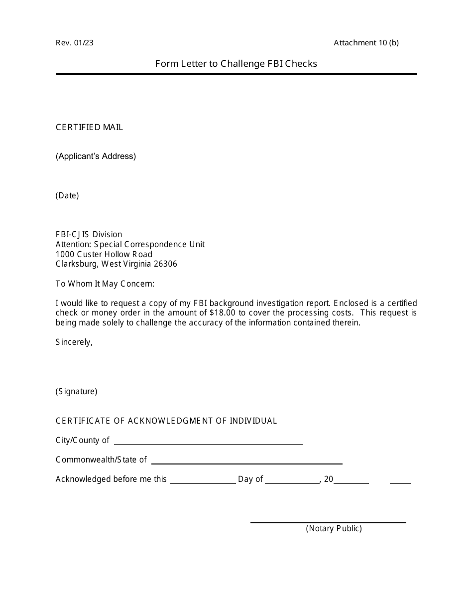 Attachment 10 (B) Download Printable PDF or Fill Online Form Letter to ...