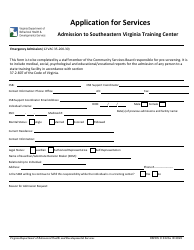 Document preview: Form DBHDS3223E Application for Services - Admission to Southeastern Virginia Training Center - Virginia