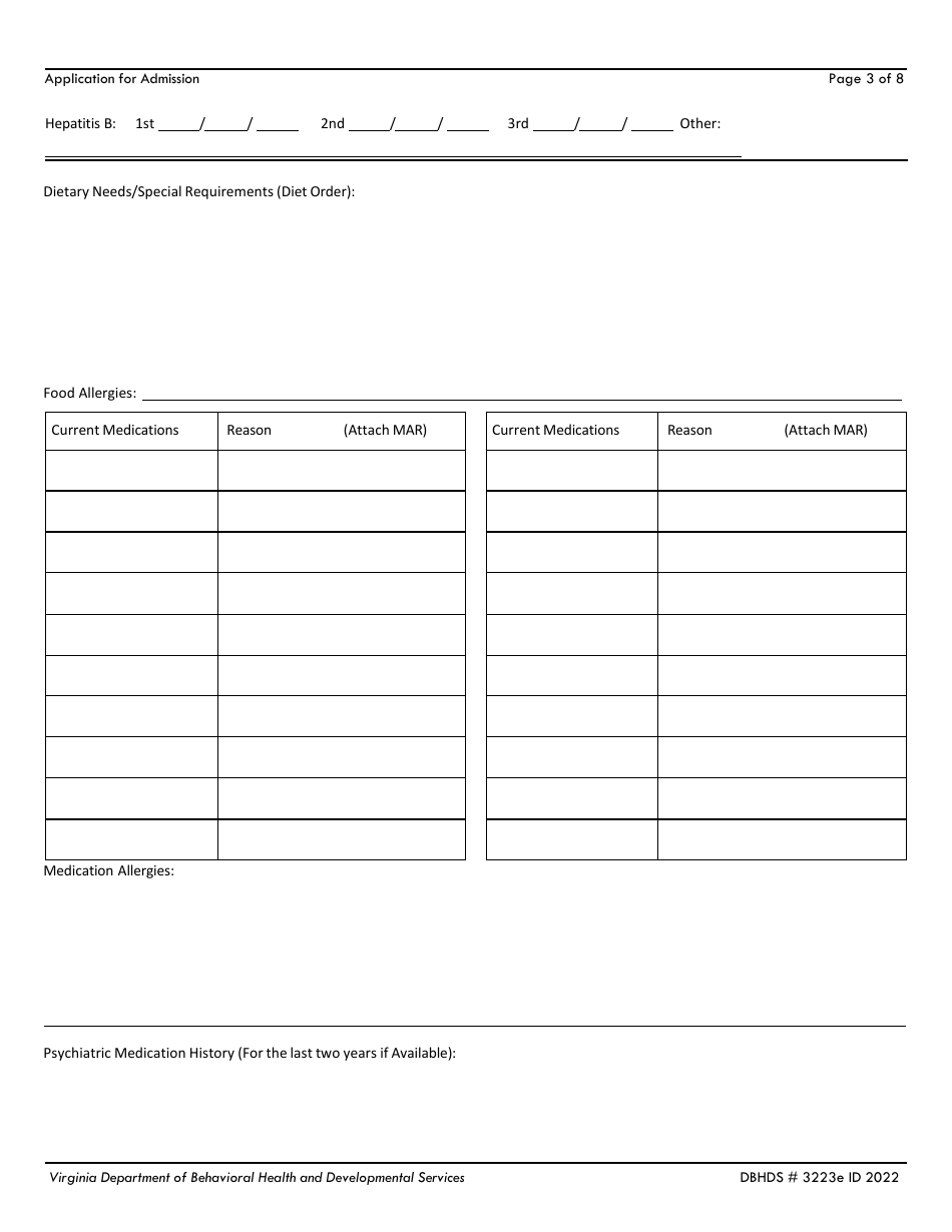 Form DBHDS3223E Application for Services - Admission to Southeastern Virginia Training Center - Virginia, Page 3