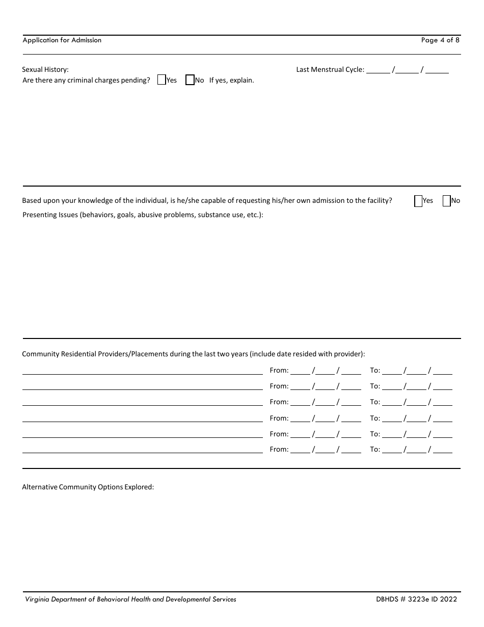 Form DBHDS3223E Application for Services - Admission to Southeastern Virginia Training Center - Virginia, Page 4