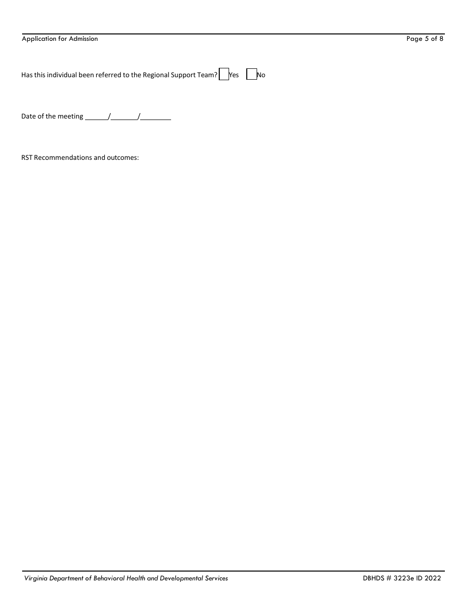 Form DBHDS3223E Application for Services - Admission to Southeastern Virginia Training Center - Virginia, Page 5