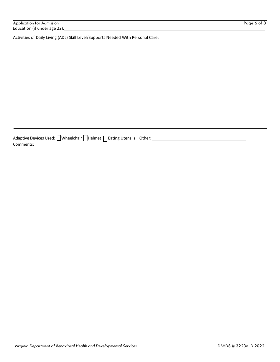 Form DBHDS3223E Application for Services - Admission to Southeastern Virginia Training Center - Virginia, Page 6
