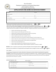 Document preview: Application for Home Occupation Permit - City of Pasadena, California
