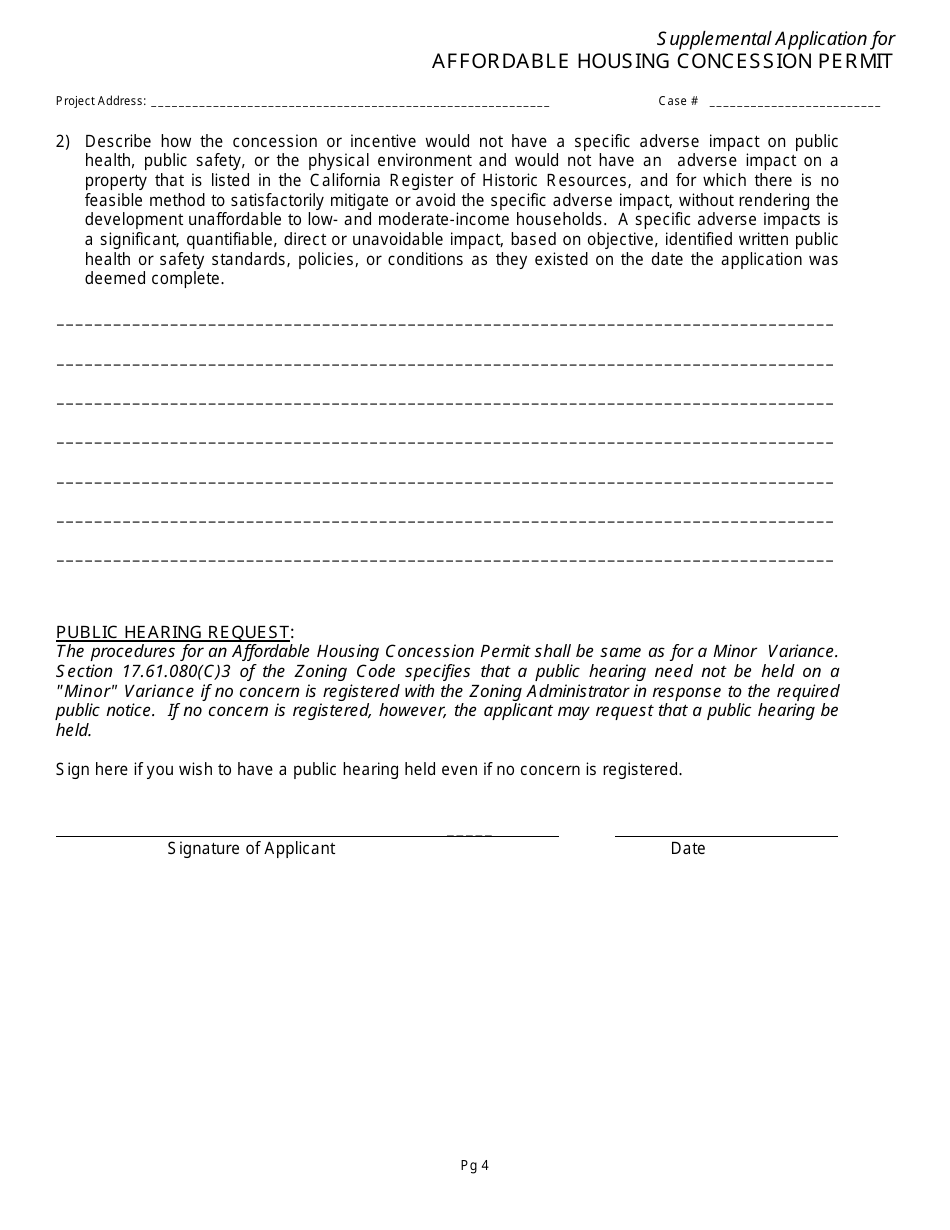 Supplemental Application for Affordable Housing Concession Permit - City of Pasadena, California, Page 4