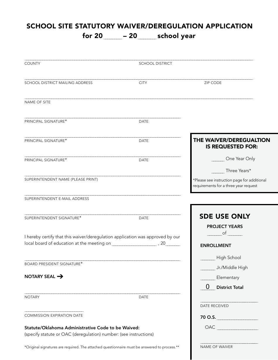School Site Statutory Waiver / Deregulation Application - Oklahoma, Page 3