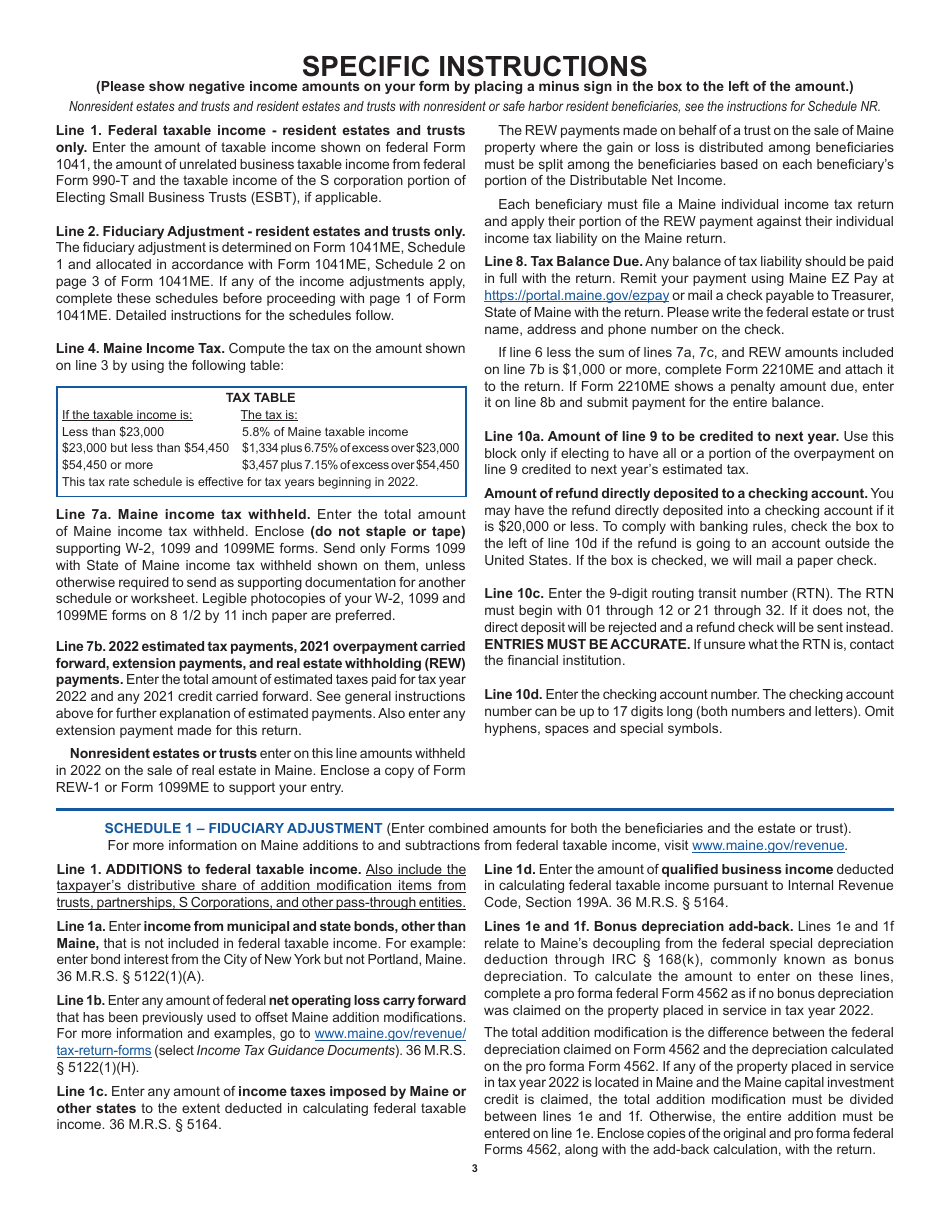 Instructions for Form 1041ME Income Tax Return for Resident and Nonresident Estates and Trusts - Maine, Page 3