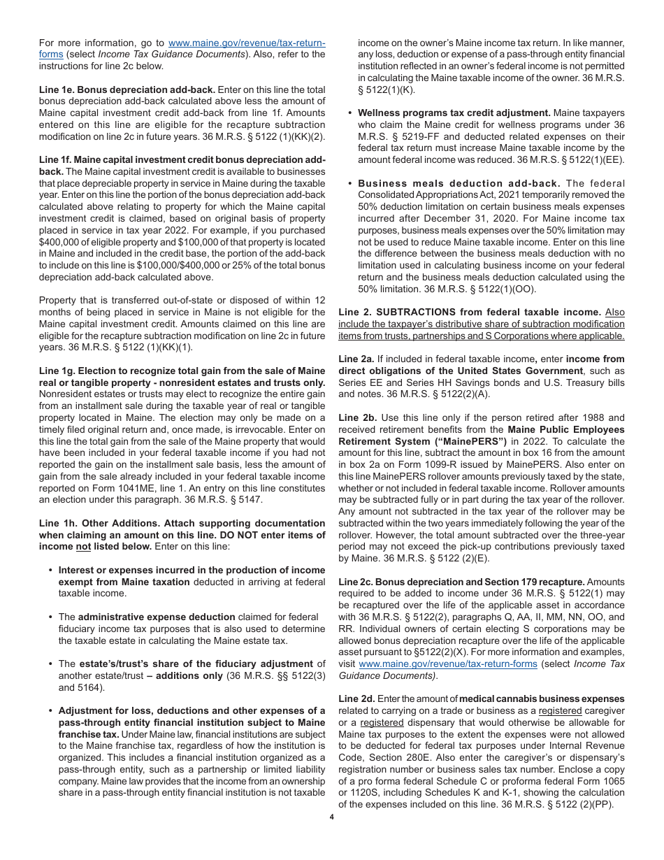 Instructions for Form 1041ME Income Tax Return for Resident and Nonresident Estates and Trusts - Maine, Page 4