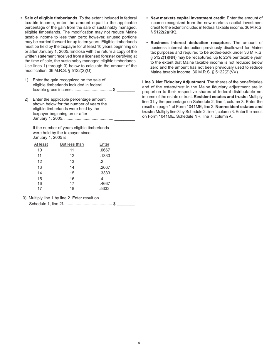 Instructions for Form 1041ME Income Tax Return for Resident and Nonresident Estates and Trusts - Maine, Page 6