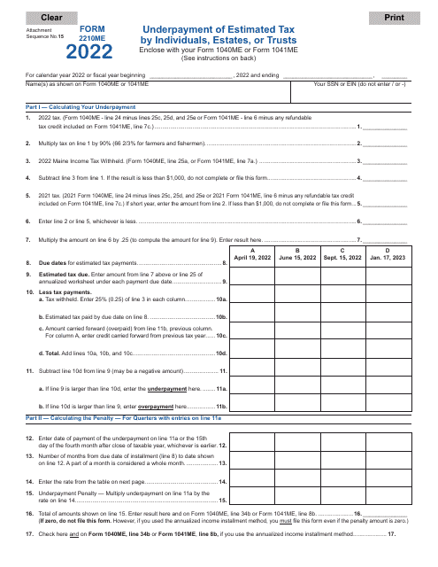 Form 2210ME 2022 Printable Pdf