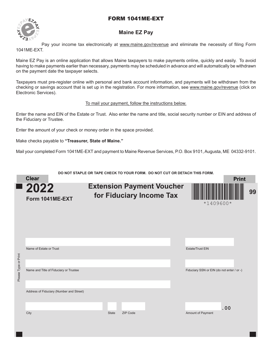 Form 1041ME-EXT Extension Payment Voucher for Fiduciary Income Tax - Maine, Page 1