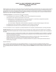 Adult Dependent Care Credit Worksheet - Maine, Page 2