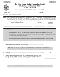 Certified Visual Media Production Credit Worksheet - Maine