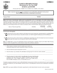 Credit for Affordable Housing Worksheet - Maine