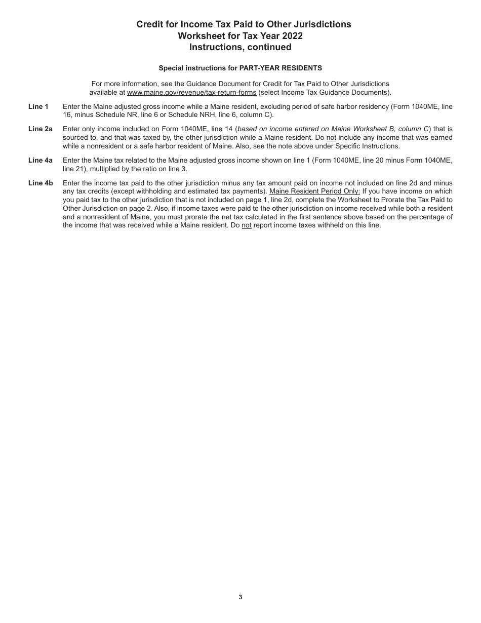 Credit for Income Tax Paid to Other Jurisdiction Worksheet - Maine, Page 3