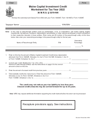 Maine Capital Investment Credit Worksheet - Maine