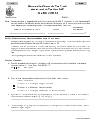 Renewable Chemicals Tax Credit Worksheet - Maine