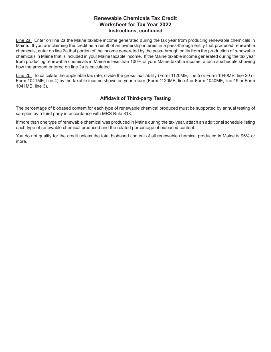 Renewable Chemicals Tax Credit Worksheet - Maine, Page 4
