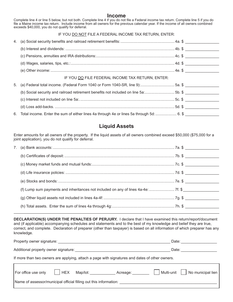 Maine Property Tax Deferral Application on OwnerOccupied Homesteads