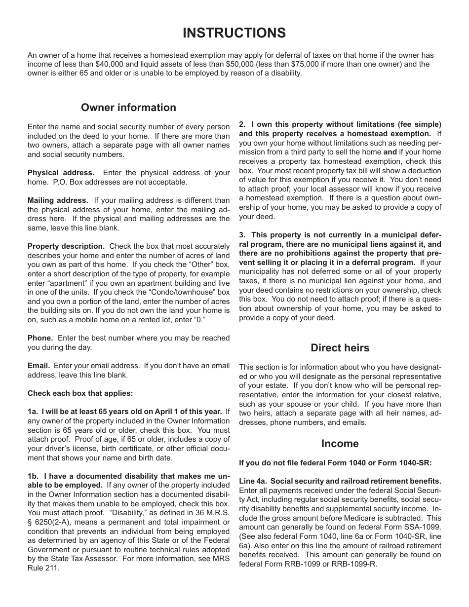 Property Tax Deferral Application on Owner-Occupied Homesteads - Maine, Page 3