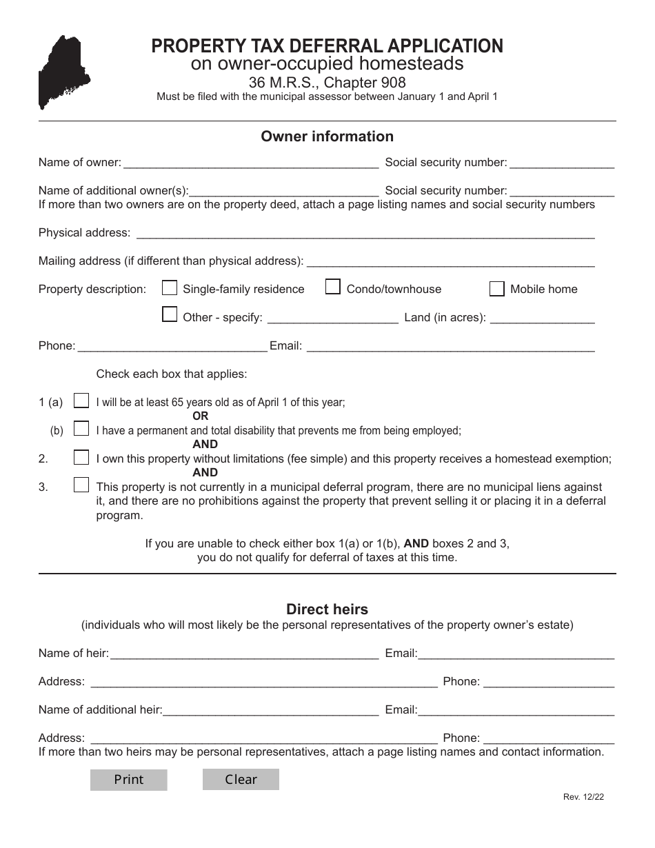 Maine Property Tax Deferral Application on OwnerOccupied Homesteads Fill Out, Sign Online and