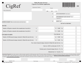Document preview: Form CIG-1 Cigarette Tax Refund Application - Maine