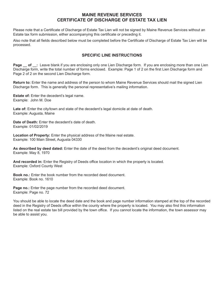Certificate of Discharge of Estate Tax Lien - Maine, Page 2