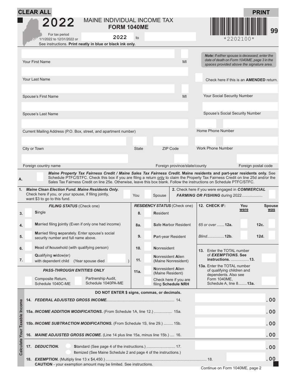 Form 1040ME Download Fillable PDF or Fill Online Maine Individual