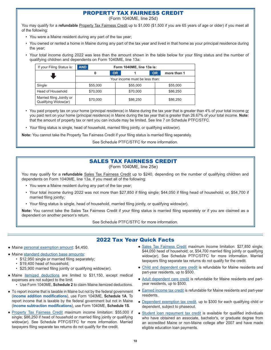 Instructions for Form 1040ME Maine Individual Income Tax - Maine, Page 10