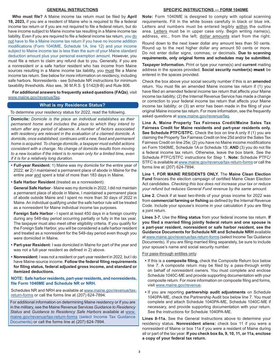 Instructions for Form 1040ME Maine Individual Income Tax - Maine, Page 3
