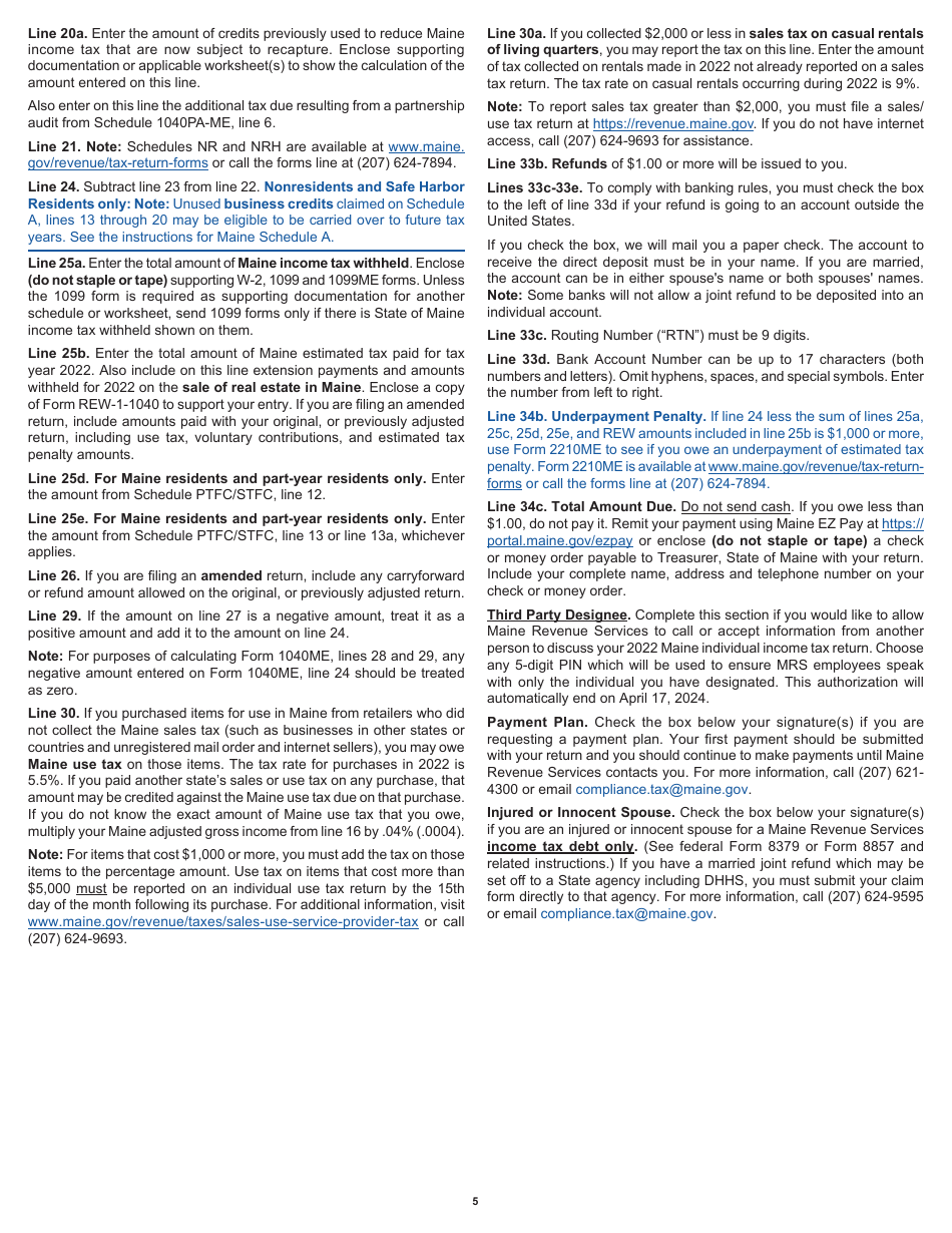 Instructions for Form 1040ME Maine Individual Income Tax - Maine, Page 5
