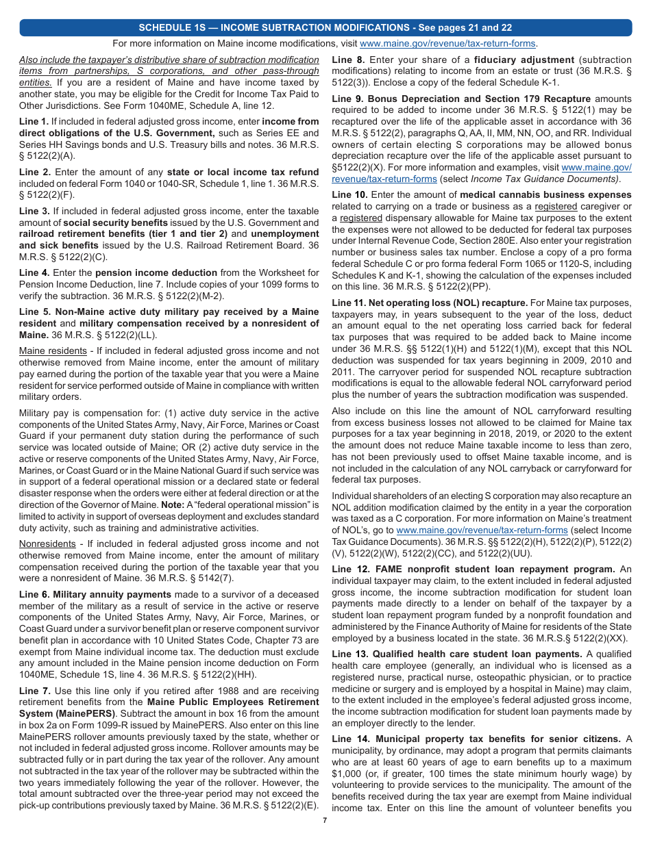 Instructions for Form 1040ME Maine Individual Income Tax - Maine, Page 7