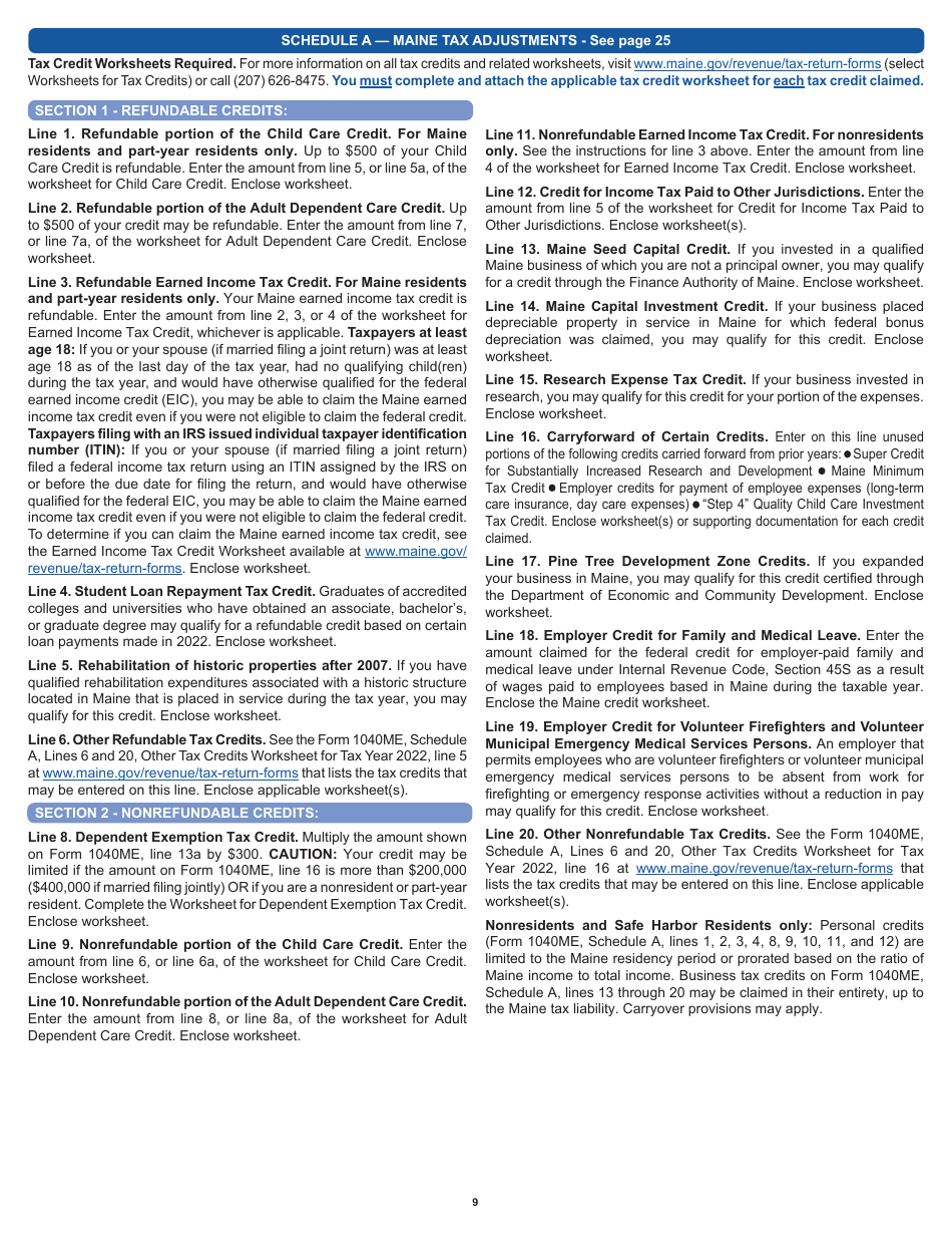 Instructions for Form 1040ME Maine Individual Income Tax - Maine, Page 9