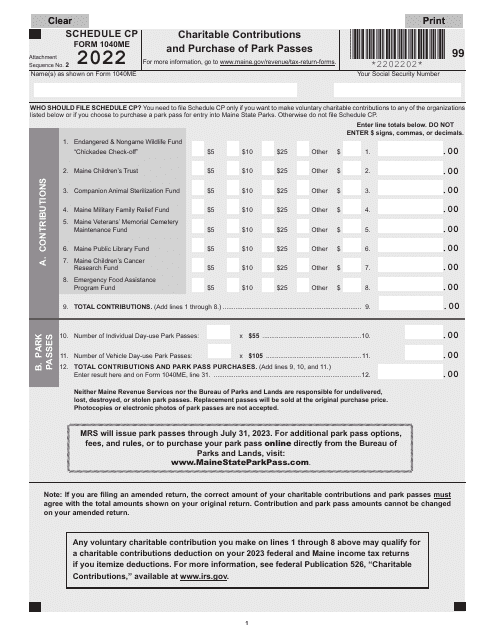Form 1040ME Schedule CP 2022 Printable Pdf