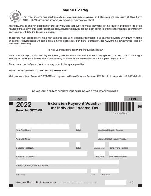 Form 1040EXT-ME 2022 Printable Pdf