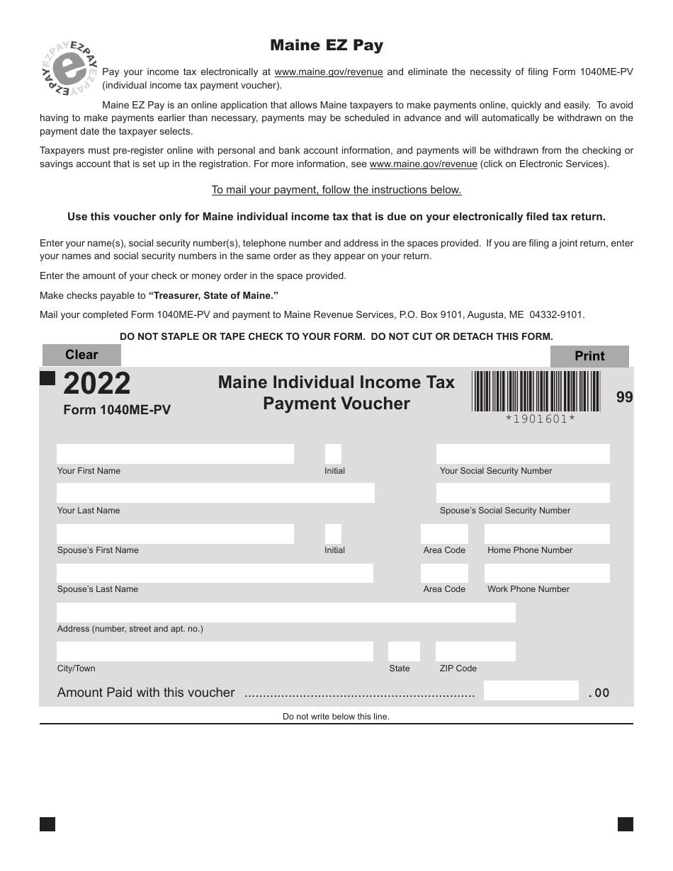 Form 1040MEPV Download Fillable PDF or Fill Online Maine Individual