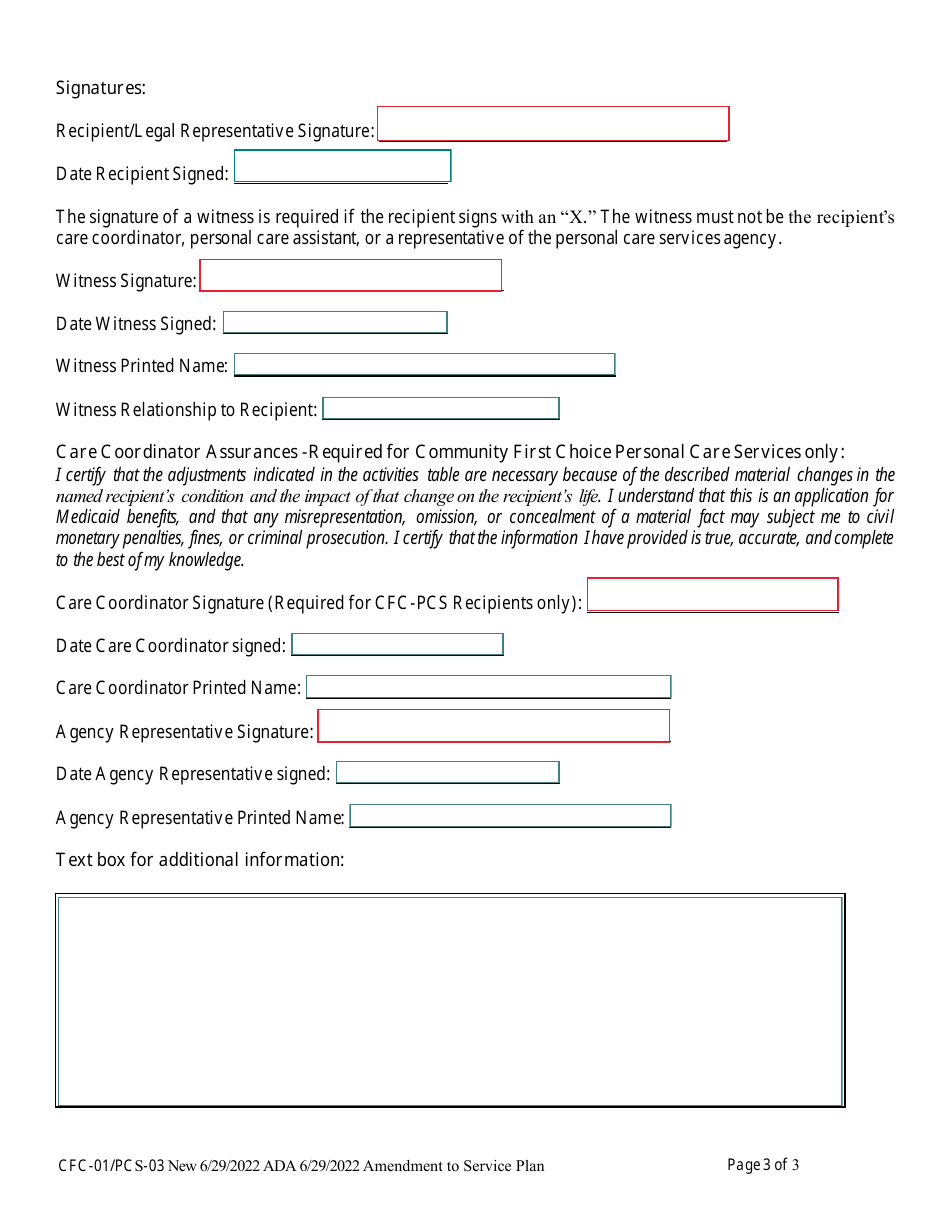 Form CFC-01 / PCS-03 Amendment to Service Plan - Alaska, Page 3