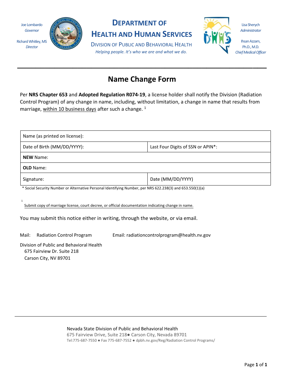 Name Change Form - Nevada, Page 1