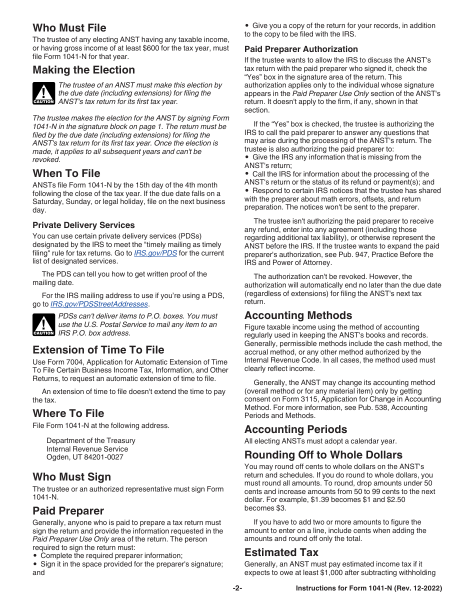 Instructions for IRS Form 1041-N U.S. Income Tax Return for Electing Alaska Native Settlement Trusts, Page 2