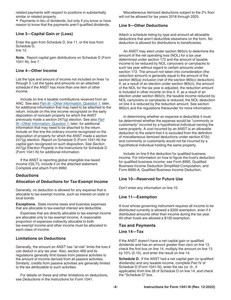 Instructions for IRS Form 1041-N U.S. Income Tax Return for Electing Alaska Native Settlement Trusts, Page 4