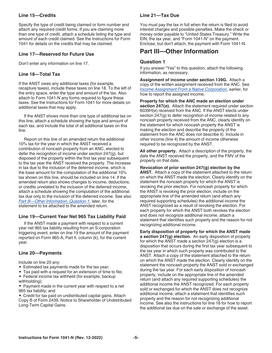 Instructions for IRS Form 1041-N U.S. Income Tax Return for Electing Alaska Native Settlement Trusts, Page 5