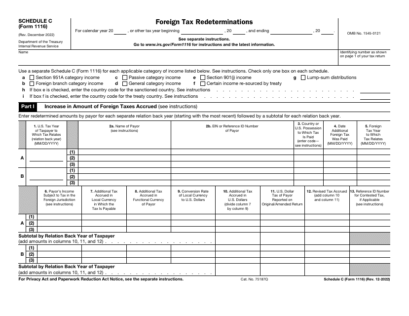 IRS Form 1116 Schedule C Foreign Tax Redeterminations, 2022
