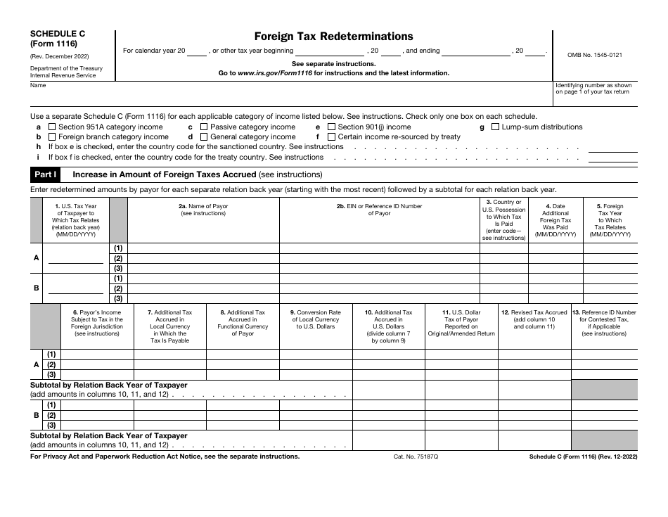 IRS Form 1116 Schedule C Foreign Tax Redeterminations, Page 1