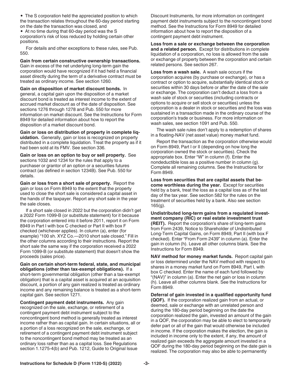 Instructions for IRS Form 1120-S Schedule D Capital Gains and Losses and Built-In Gains, Page 3