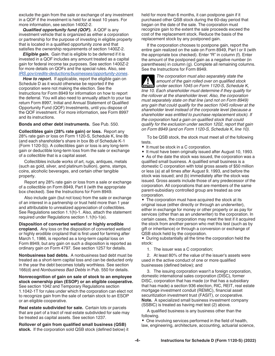 Instructions for IRS Form 1120-S Schedule D Capital Gains and Losses and Built-In Gains, Page 4
