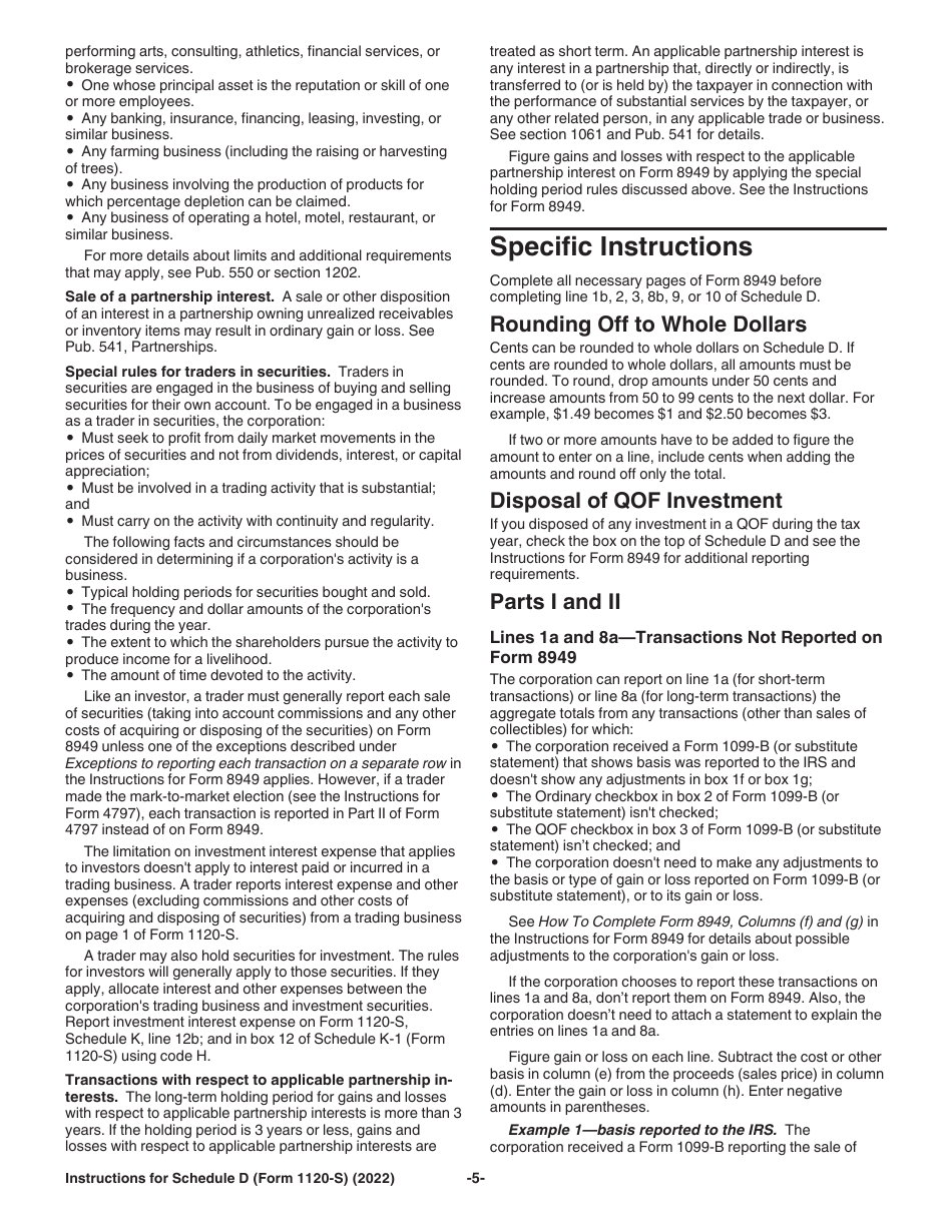 Instructions for IRS Form 1120-S Schedule D Capital Gains and Losses and Built-In Gains, Page 5