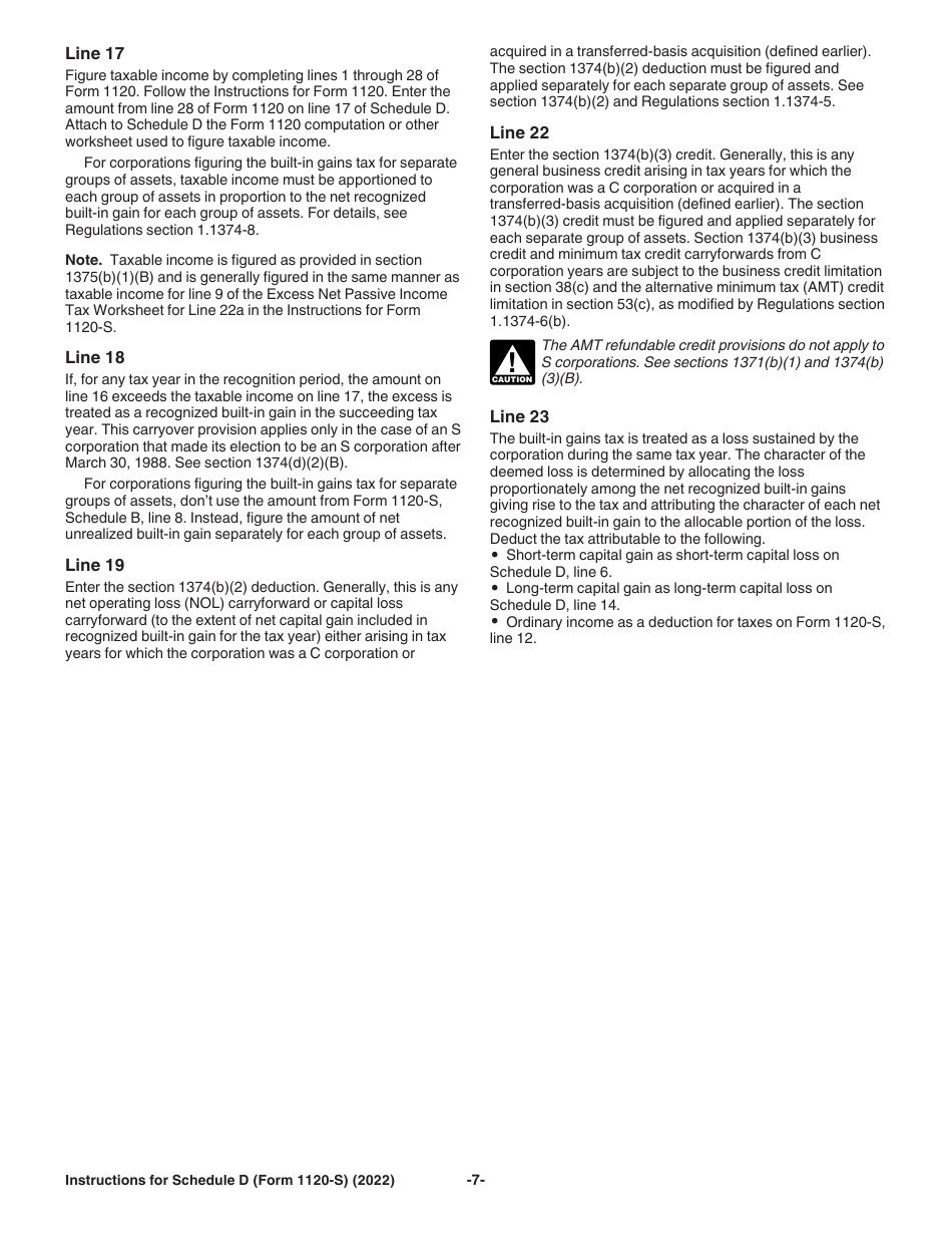 Instructions for IRS Form 1120-S Schedule D Capital Gains and Losses and Built-In Gains, Page 7