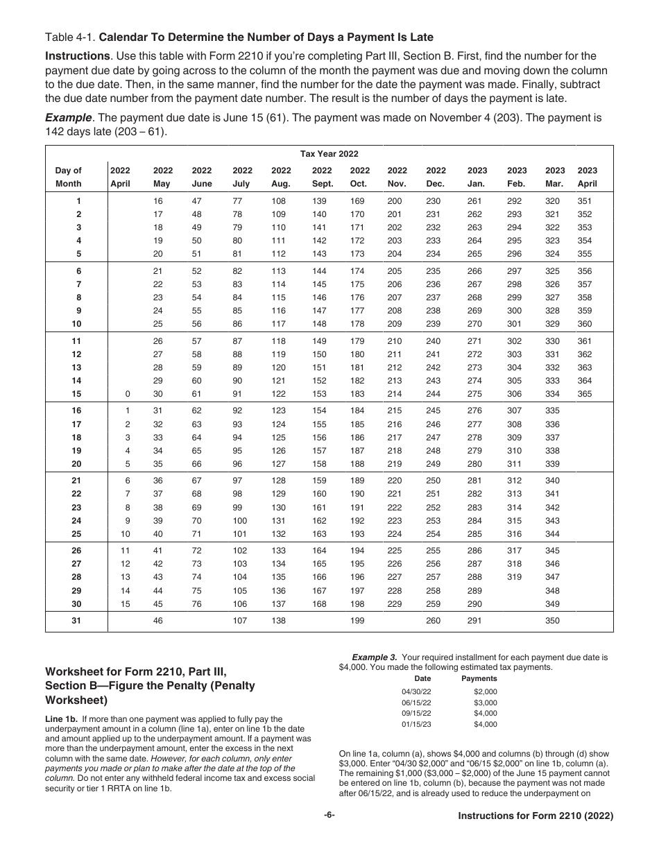 Instructions for IRS Form 2210 Underpayment of Estimated Tax by Individuals, Estates, and Trusts, Page 6