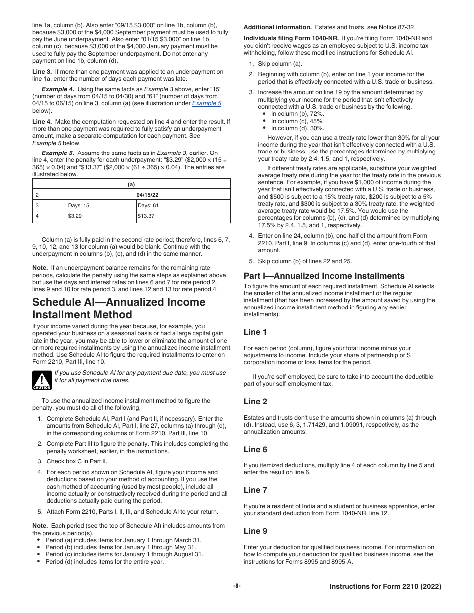 Instructions for IRS Form 2210 Underpayment of Estimated Tax by Individuals, Estates, and Trusts, Page 8